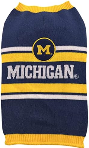 Пуловер за кучета NCAA Michigan Wolverines, размера е Много Голям. Топъл и Уютен Вязаный Пуловер за домашни любимци с логото на отбора на NCAA, най-Добрият пуловер за кученца от Малки и Големи Кучета