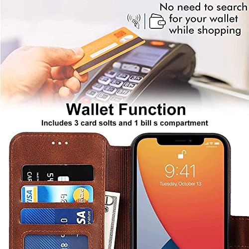 Чанта-портфейл MAALYA за iPhone 13Mini/13/13 Pro/13 Pro Max, калъф-книжка с магнитна стойка от изкуствена кожа, Панти калъф-книжка със стойка, държач за кредитни карти, устойчив на удари TPU (Цвят: кафяв размер: 13
