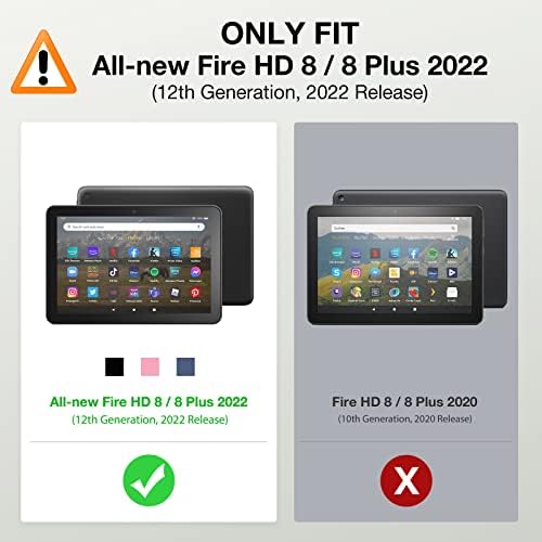 Калъф MoKo е Подходящ за абсолютно нови таблети на Kindle Fire HD 8-ми и 8 Plus (12-то поколение, випуск 2022 г.) 8 инча, здрава поставка за гледане без помощта на ръцете, задната част на кутията с фолио, черен