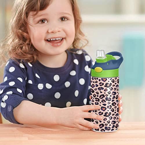 Детска Бутилка за вода с Леопардовым Любимец принтом Kigai със Сламен Капак за многократна употреба Чаша от Неръждаема Стомана с Изолация за малки деца, Момичета, Момчета, НЕ СЪДЪРЖА BPA и Защитено от