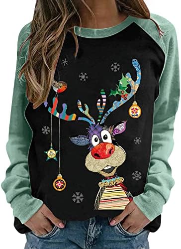 Грозен Коледен Пуловер за Жени, Забавна Тениска с изображение на Елен в Шок и Дълги Ръкави, Новост, Коледни Свитшоты с Кръгло деколте