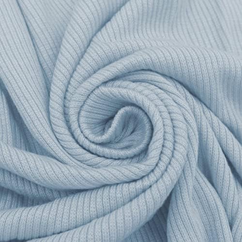 Стилна Еластична тъкан плат от трико в рубчик 2х1 парцела (проба проба (7 x 10 инча), мъгливо-син)