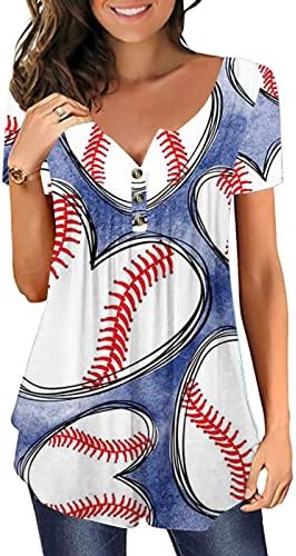 Дамски блузи на 4 юли 2023, Тениска с принтом Хартата на САЩ, елегантно облечен Ежедневни Празнична Риза Хенли, Плисе Блузи копчета