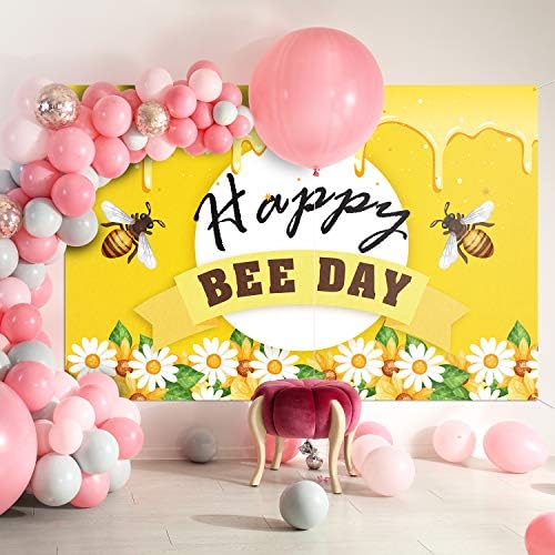PAKBOOM Bee Happy Day Background Фон на Банер - Украса за Рожден Ден Bumble Bee, Вечерни Аксесоари за Момичета и момчета - 3,9 x 5,9 метра