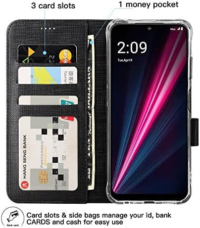 Калъф Foluu за T-Mobile Revvl 6 Pro 5G, една чанта-портфейл Revvl 6 Pro 5G, Платно Флип-Мек калъф от TPU, поставка, Ултратънък калъф с силна магнитна закопчалка за T-Mobile Revvl 6 Pro 5G 2022 (черен)
