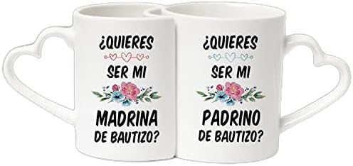 Комплект чаши Quieren Ser Исун Padrinos De Bautizo, Идея за подарък Padrinos De Bautizo Propuesta, Оферта Madrina - Padrino На испански език, Tazas de 11 Onzas, Определени бели кафе на steins на 11 унции (керамични,