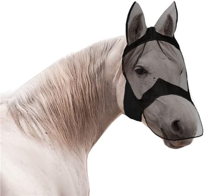 Маска за езда с Ушите, Защитна Маска за устата и Носа, Напълно обхващащи лицето Удобна маска за защита на очите на коня, с чанта за съхранение на принадлежности за коне