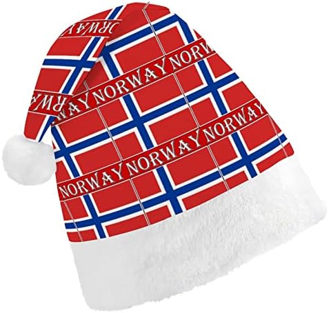 Коледна шапка с норвежки флаг, шапки на Дядо Коледа, къси плюшени шапки с бели ръкавели за мъже и жени, украса за коледните празници и партита
