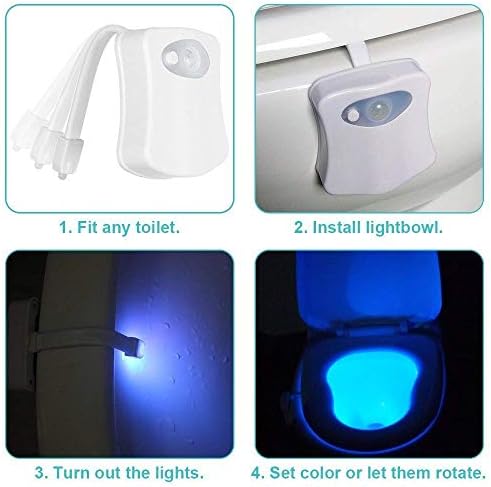 Ivishow® (Ивишоу®) лека нощ за тоалетна с Датчик за движение, Активируемый Движение Лампа за Тоалетна с възможност за промяна 8 Цвята, Водоустойчива Лампа за Осветление на Тоалетни за баня, Водоустойчив Лампа за Тоалетна