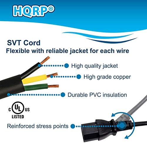 10-подножието на захранващия кабел за променлив ток HQRP работи с мрежови кабел приемника за домашно кино Yamaha AVENTAGE RX-A1040, RX-A2040, RX-A3040, RX-A740, RX-A840, посочени в UL