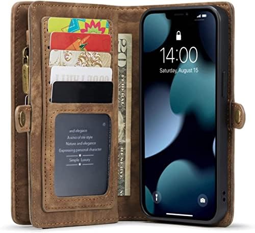 Чанта-портфейл KOSSMA за iPhone 13/13 Mini/Pro 13/13 Pro Max, Магнитен Защитен Флип калъф от изкуствена кожа с отделения за карти, RFID-блок, Противоударная поставка (Цвят: кафяв размер: 13 Mini 5.4 )