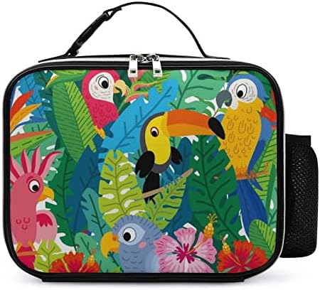 Сладък Тропически Птици в Джунглата, Кожена Чанта За Обяд, еднократна употреба пакет за хранене С Ключалка, Дръжка За Офис, Пътуване За Пикник