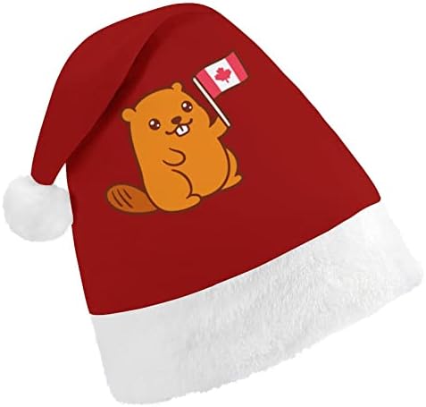 Коледна шапка с хубав бобром, флаг на Канада, мек плюшен шапчица Дядо Коледа, забавна шапчица за коледно новогодишната празнична партита