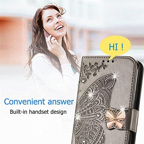 Чанта-портфейл Dinglijia за Samsung Galaxy в а23 5G, калъф от изкуствена кожа с шарени пеперуди, магнитна закопчалка и притежател на банкова карта за Galaxy в а23 5G, сив с пайети