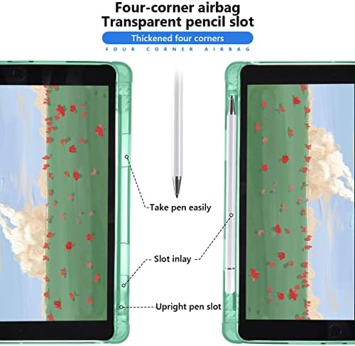 Qiusuo Сладък калъф-панел с авокадо за iPad 10,2 инча 7/8/9 поколение с държач за Моливи, Защитен smart-калъф Trifold за цялото тяло, Ультратонкая Лека поставка с автоматична функция за събуждане /сън, зелен