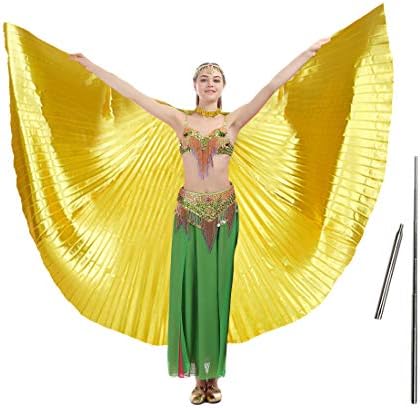 IMucci 14 Цвята Крило за Танц на Корема с Пръчки–360 Градуса Крила на Ангел Isis с Преносими Телескопични пръчки за Деца и Възрастни