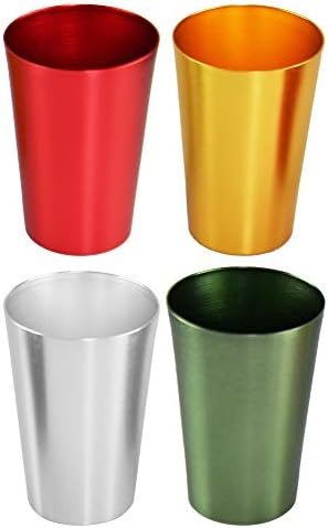 Начало-Комплект от 4 цветни алуминиеви чаши за пиене X, Цветни Метални барабани, Устойчиви на унищожаване, штабелируемые, 4 цветен метал - 12 Грама
