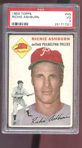 1954 Topps 45 Бейзболна картичка Richie Ашбърн PSA 3 категория на Philadelphia Phillies - Бейзболни картички с надпис Slabbed
