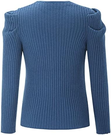Блузи за жени, Дамски Есенно-Зимния Монофонични Вязаный Пуловер с V-образно деколте и ръкав-мехурчета, Пуловер с Дълги ръкави