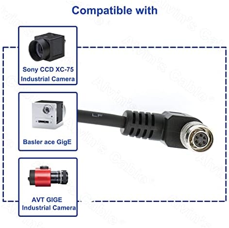 Кабели Alvin's Hirose 6-Пинов Разъемный Правоъгълен Усукана двойка Кабел Тече Входно-изходни Захранване за CCD камера Basler GIGE AVT 10 М.|32,8 Ft