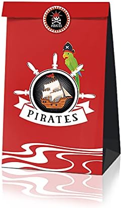 Aaon 24шт Чанти за Пиратски партита, Хартиени торби за Търсене на Съкровище, Пиратски Подарък Пакети, Пакети за Пиратски партита с 36шт Пиратски Стикери