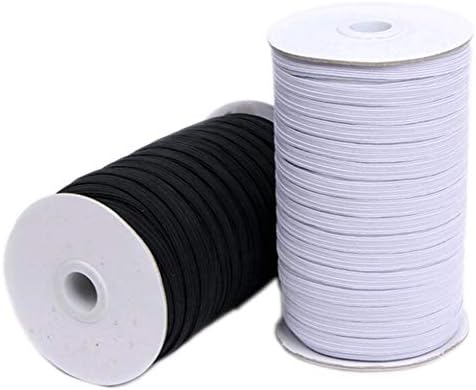 Дължина 100 метра и широчина 1/4 инча, еластична еластична плоска лента, лентата за маски, сплетен еластичен кабел за шиене и бродерия (черен)