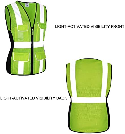 RSMINUO Отразяваща Жилетка за Безопасност за жени, Дамски работно облекло от дишаща мрежа с Висока видимост, с джобове и цип