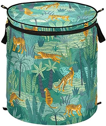 Кошница за дрехи Тайгърс Tropical Jungle Pop Up с Капак, Сгъваема Кошница За Съхранение, Сгъваема Чанта за Дрехи за Къмпинг, Пикници, Баня