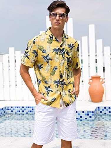 Janmid Мъжки Хавайски Ризи с цветен Модел, Плажни Ризи с копчета с Къс ръкав