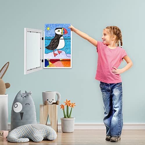 Рамка за креативността, Сменяеми Рамки за творчество за деца с фронтален отвор 9x12, Подобрена Бялата Рамка за съхранение на произведения на изкуството на стената, с Капацитет 50 бр., за 3D-картини, Занаяти, Детски