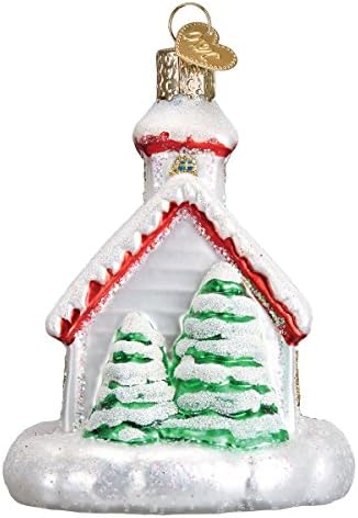 Коледна Украса от Бластване стъкло в стил на Стария свят с S-Образно една кука и Подарък кутия, Религиозна колекция (Селска църква)