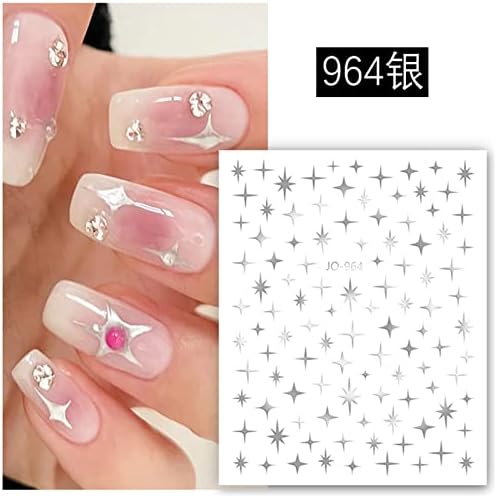 6 Големи Листа Стикери за нокти под формата на звездички - 3D Самозалепващи Стикери за нокти под формата на Звездички за естествени нокти и акрилни нокти, Орнаменти във формата на Звездички за дизайн на нокти, Декорации