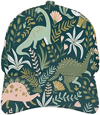 Wozukia Динозаврите Ежедневно Градинска Солнцезащитная бейзболна шапка с Тропически листа и цветове, Сладък Дизайн Динозавър, Забавни Животни, Дамска Мода, Мъжки солнцезащитная шапка за почивка, може да се регулира