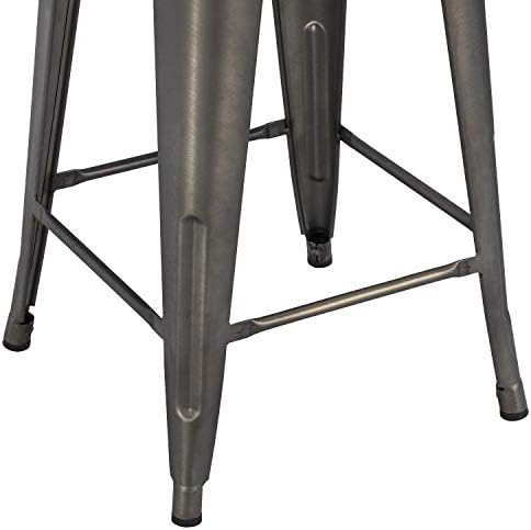 Метални Бар Столове Yaheetech 24 инча, Височина, стелажи, Бар Столове с Висока облегалка, Промишлени Штабелируемые Метални Столове с Дървена Седалка/Топ Вътрешен/Външен Набор от 4, Оръжеен метал