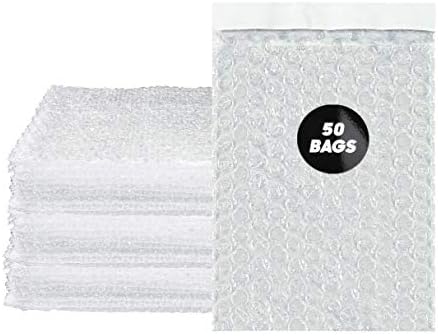 Самозатягивающиеся Прозрачни Пузырьковые пакети на подушечках (6 x 8,5 инча) в количество 50 броя, Самозатягивающиеся, Подходящ за съхранение, Предпазни