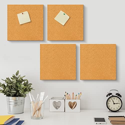 Corkboard дъска, Квадратна дъска за съобщения 12 x 12 см дебелина 1/2 инча, Corkboard Плочки на едро с бутони, Мини-Натурална Самозалепваща се основа, Корк дъски, Плочки за стени, Домашен офис, Училище пол, направи