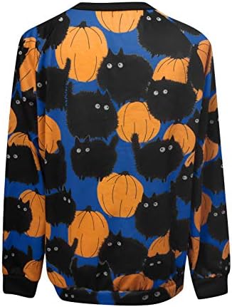 Hoody с дълъг ръкав и принтом на Хелоуин, на женска блуза, сладка тиква и черна котка, всекидневни свободен пуловер с кръгло деколте