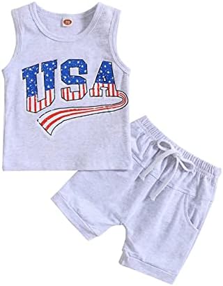 LIN & BABAY / Облекло за бебета момчета на 4 юли, САЩ, Върховете на бретелях без ръкави, Обикновена Шорти, 2 броя, Облекло за Деня на Независимостта
