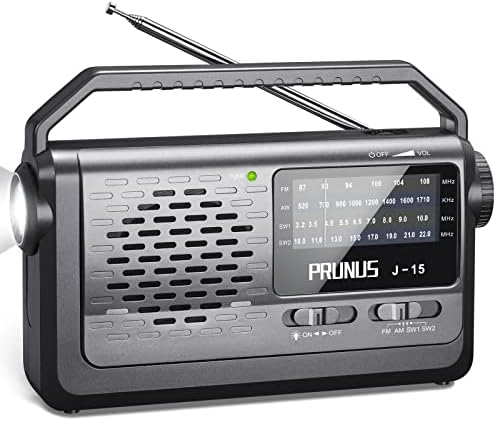 【Актуализация 2023】 Преносимо радио PRUNUS J15 AM FM радиостанции на къси вълни с най-добрия прием, фенерче, жак за слушалки, радио на батерии или транзисторное радио променлив ток за подарък, възрастни хора, домакинство