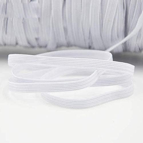 Дъвка за шиене от еластичен кабел 1/5 инча, широка сплетен еластична каишка за самостоятелно шиене, 144 ярд (бял, 5 мм)