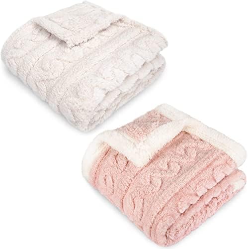 HOMRITAR 2 Опаковки 3D Флисового Пухкав одеяла за бебета и малки деца Одеяло със Стилен 3D Модел на ръба на шерп-отвътре Кремаво и розово цвете