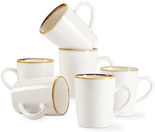 Набор от Кафе на steins ONEMORE, Керамични Чаши на 12 унции, Комплект от 6 Керамични Кафе Чаши, Порцеланови Чаши в Изпъстрени с дръжка за кафе, лате, Чай, какао