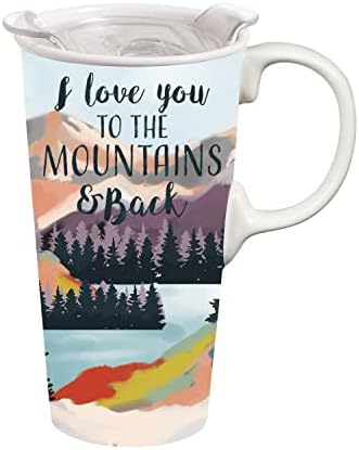 Керамични пътна чаша Евъргрийн, 17 грама, с капак от кутия, обичам те в планините