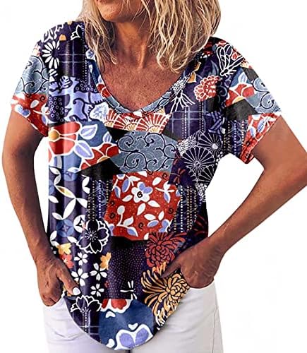 Лятна Есенна Блуза, Тениска за Момичета с Къс Ръкав 2023 Памук V Образно Деколте Графична Ежедневни Тениска JP JP
