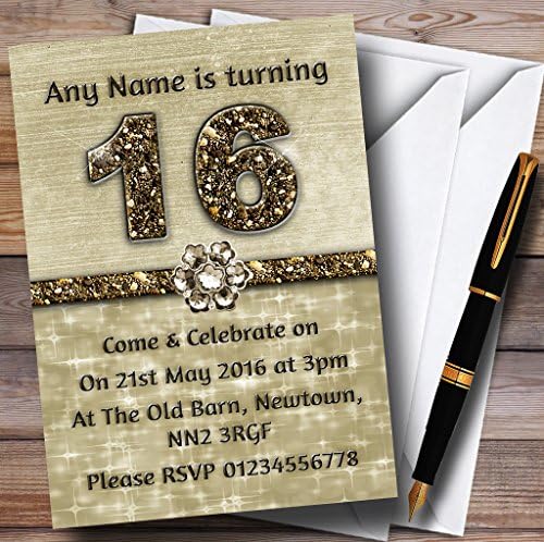 Титаново-Златни Блестящи Персонални Покани на парти в чест на 16-ти рожден ден