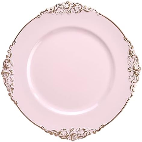 Leemxiiny Розови Зарядни чинии със Златен ръб, 13 , Елегантен Пластмасов комплект от 6 батерии и Зарядни устройства за масата за хранене чинии за Украса на масата, на Сват?