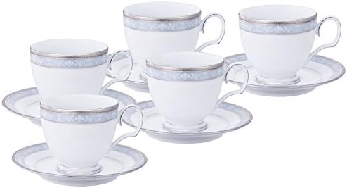 Noritake F91988/4336 Комплект чаши и блюдец Noritake (кафе/ чай), 8,5 течни унции (250 cc), Hampshire Platinum за 5 души, Тънък порцелан