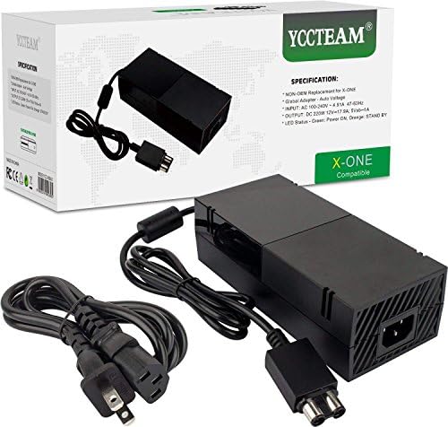 Захранване YCCTEAM за Xbox One с кабел за захранване, Смяна на кабел ac адаптер, Зарядно устройство за Xbox One с кабел Автоматично напрежение 100-240 В (Ниско ниво на шум）