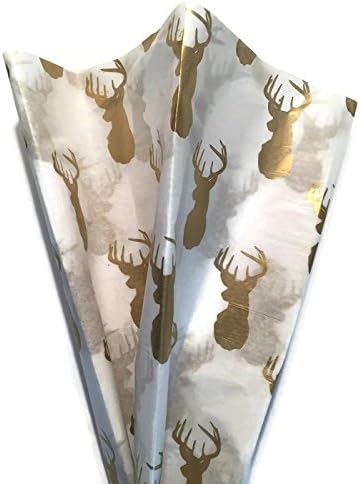Тъканта на хартия с принтом Rustic Pearl Collection за подарък опаковки с Чертеж (golden stag), 24-Големи листа (20x30)