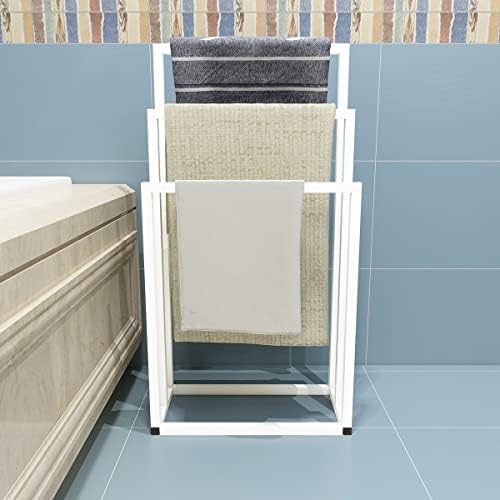 QLIGHA Метална свободно стояща Закачалка за кърпи, Промишлен Титуляр за полотенцесушителя с рафтове за съхранение на Повече място за съхранение и по-Практично за Тоалетна Спални Баня с Душ стаи